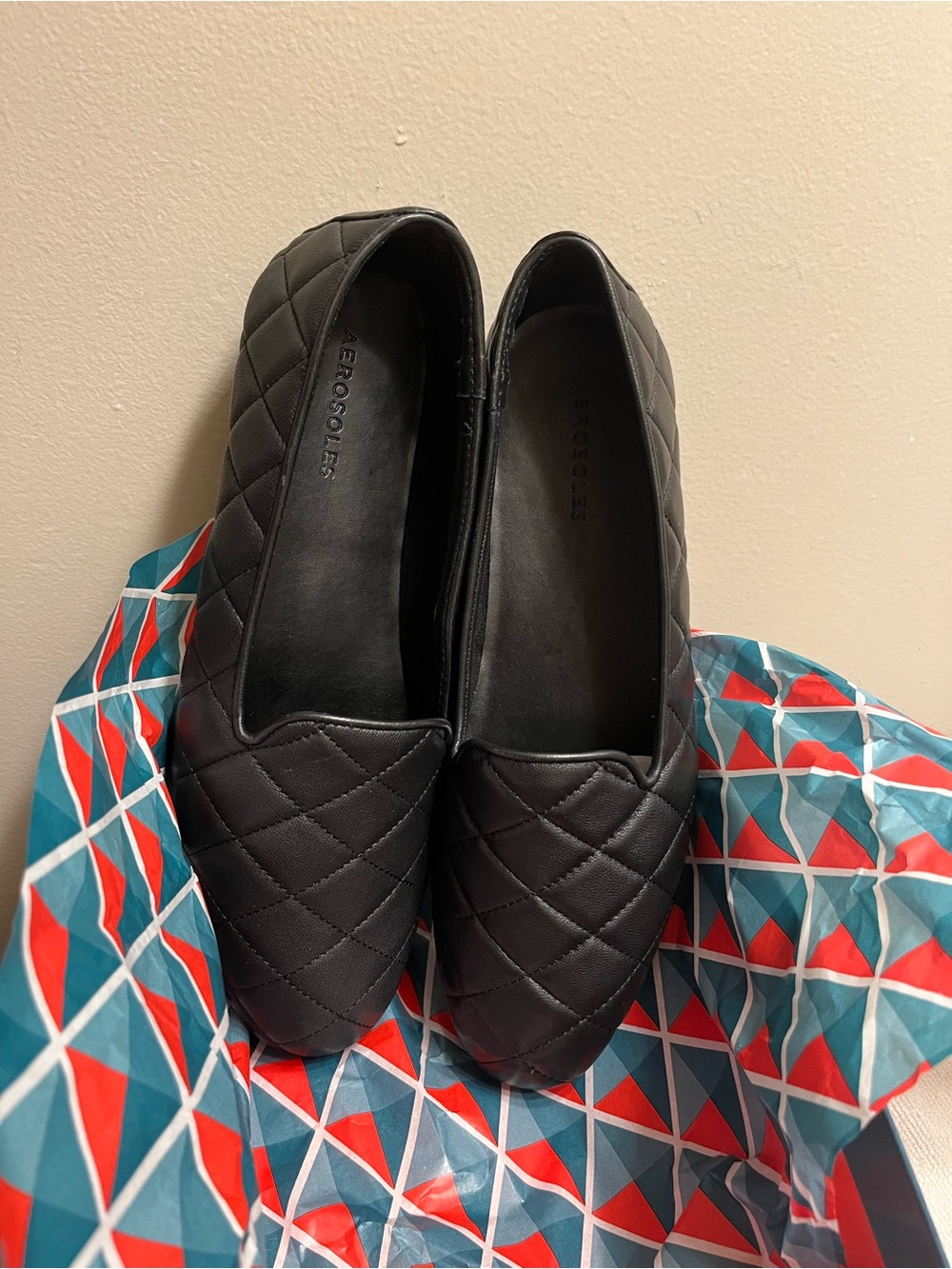 AEROSOLES Black Quilted Slip-On Flats